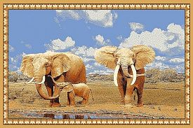 Шерстяной пейзажный ковер из шерсти Hunnu 6S1028 82 слоны