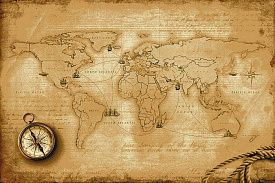 Винтажный ковер МОРСКОЙ Древняя Карта Мира-3